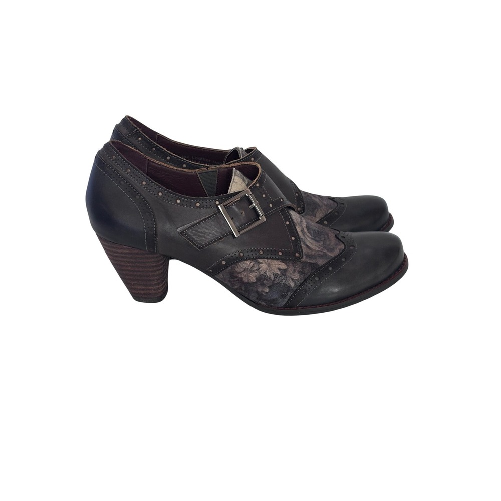 Spring Step L'Artiste Therise Dark Grey Floral Leather Wingtip Pumps US 9 EU40